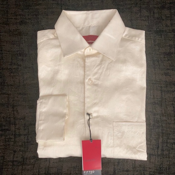 Alfani RED Tonal Texture Striped Dress Shirt Ivory - Picture 2 of 14